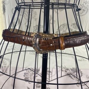 VTG FOSSIL LEATHER CROCO-EMBOSSED WESTERN BELT, ORNATE CONCHOS &‎ BUCKLE, M/L